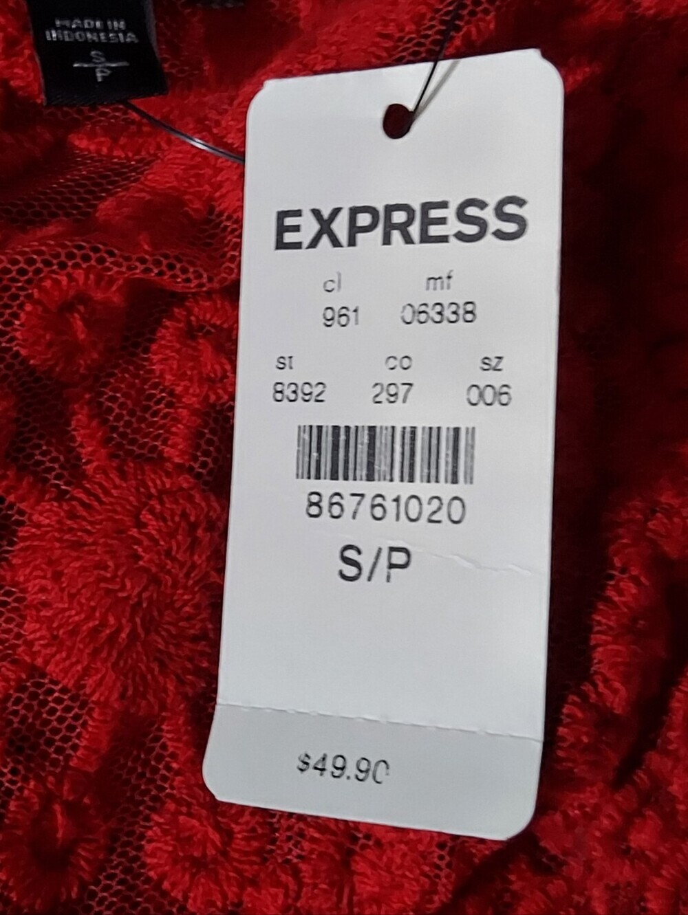 NWT Express Sheer Red Floral Lace Top Sz Small - Picture 3 of 3